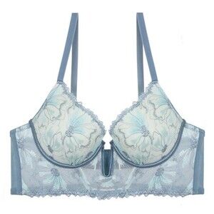 Youmita Blue Floral Embroidery Longline 34B Bra NWT
